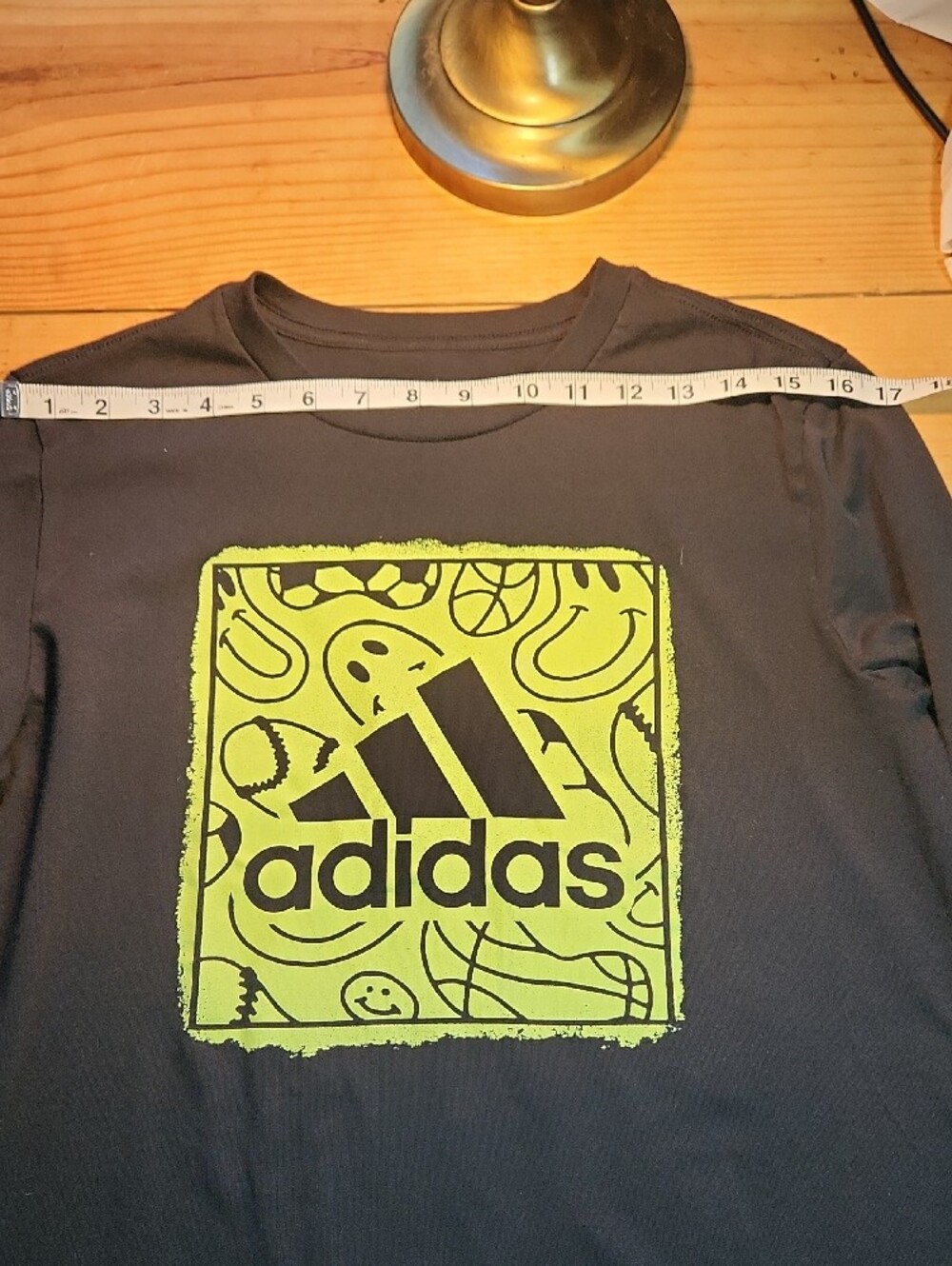 adidas Black Long Sleeve Tee with Neon Yellow Graphic,‎ Sz 18-20. - Picture 7 of 10